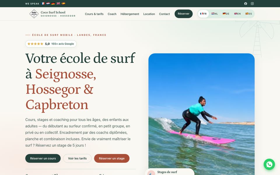 Homepage van Coco Surf School